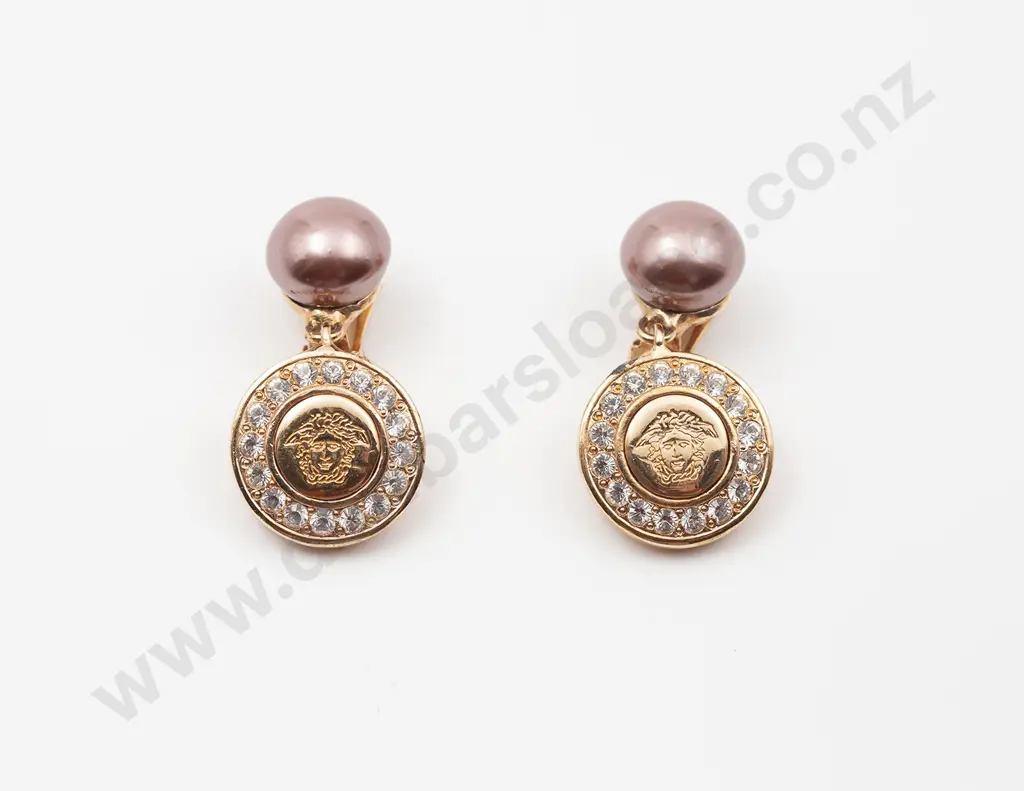 Versace Medusa and Pink Faux Pearl Pendant Earrings Image 1++