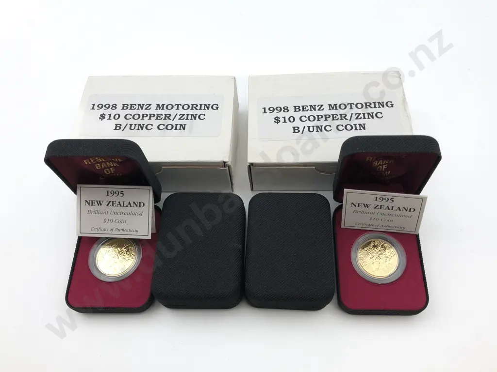 NZ 1995 Gold Mining unc $10x4 and 1998 Motoring unc $10 x2 Image 1++