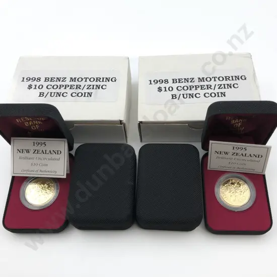 NZ 1995 Gold Mining unc $10x4 and 1998 Motoring unc $10 x2