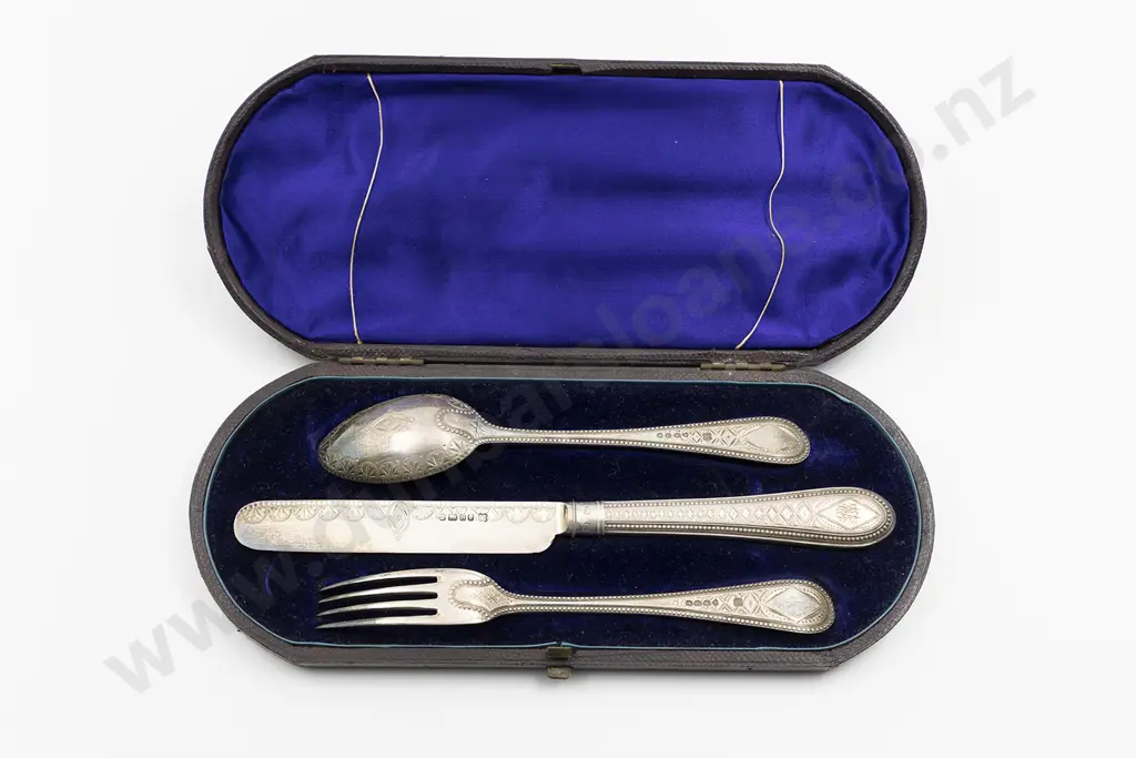 Cased Victorian S/S 3pce Christening Set Image 1++