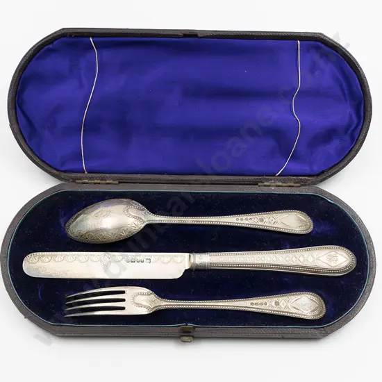 Cased Victorian S/S 3pce Christening Set