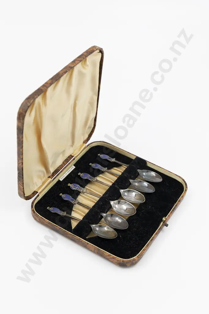 Rare Cased Set Of 6Six Liberty & Co S/S & Enamel Coffee Spoons Image 1++