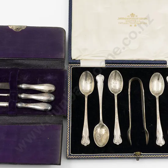 Cased Set Of SIx Geo V S/S Teaspoons & Tongs