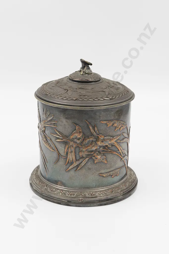 C19th Elkington & Co Sheffield Plate Biscuit Barrel Image 1++