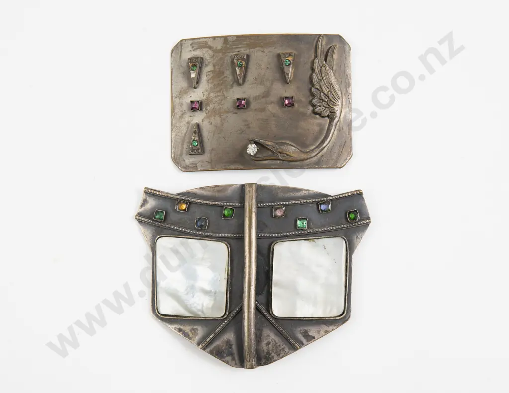 Made in Austria Arts and Crafts Metal Glass and MOP 2pce Buckle with Similar Buckle Image 1++