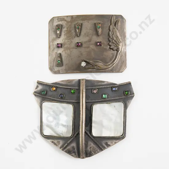 Made in Austria Arts and Crafts Metal Glass and MOP 2pce Buckle with Similar Buckle