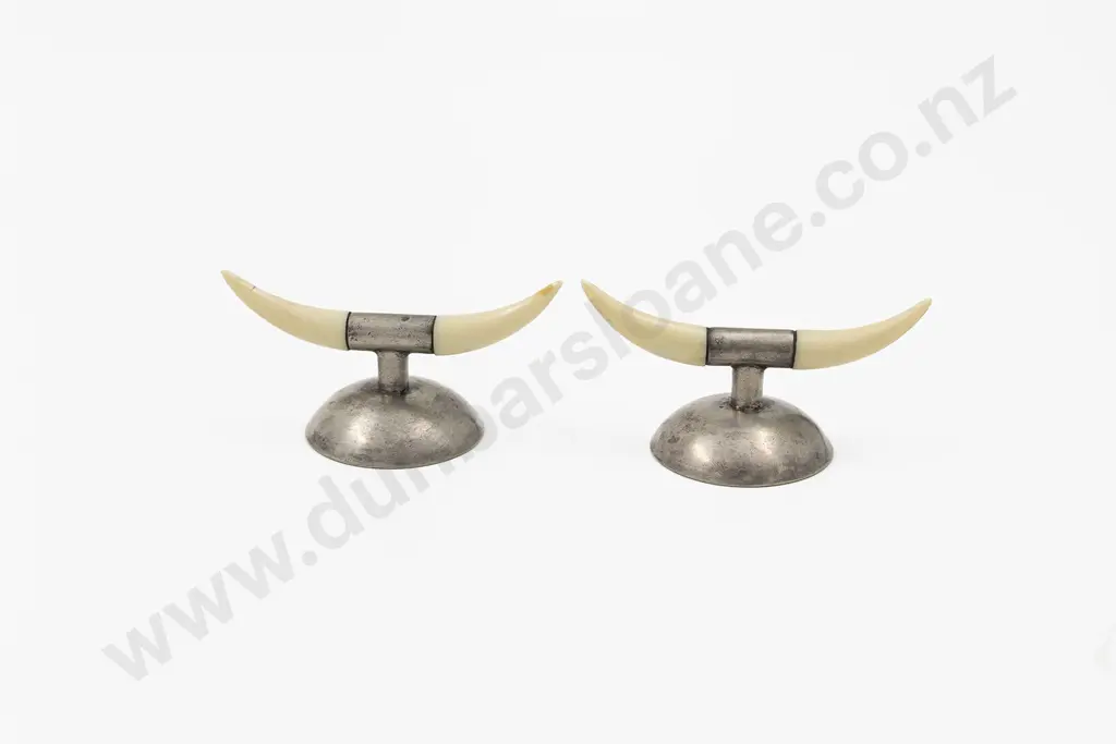 Pair Early C19th American S/S and Ivory Tusk Knife Rests Image 1++