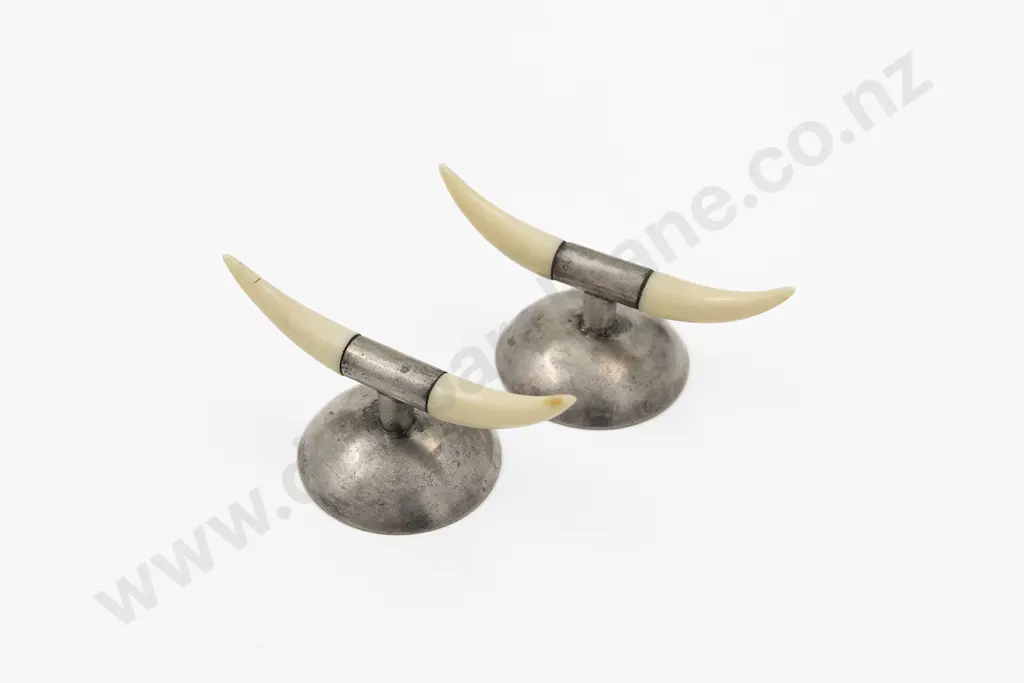 Pair Early C19th American S/S and Ivory Tusk Knife Rests Image 1++