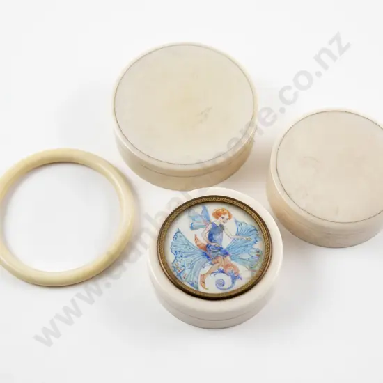 Three Graduated Circular Ivory Boxes