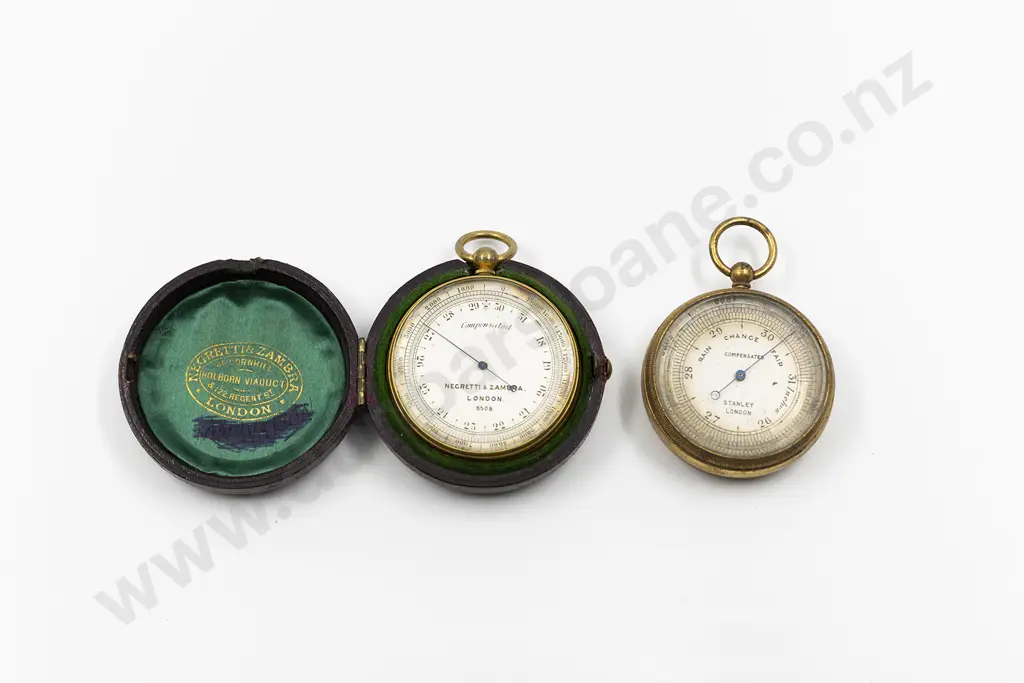 Victorian Cased Negretti & Zambra Brass Pocket Compensated Barometer Image 1++