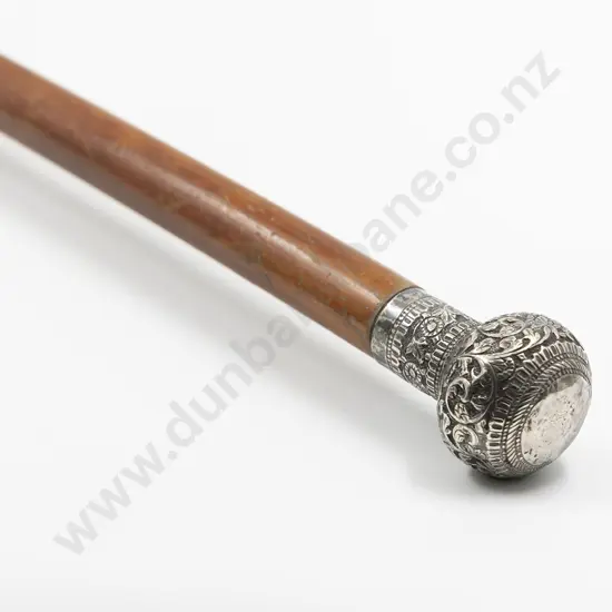 Vict Malacca Walking Cane With Indian Silver Pommel