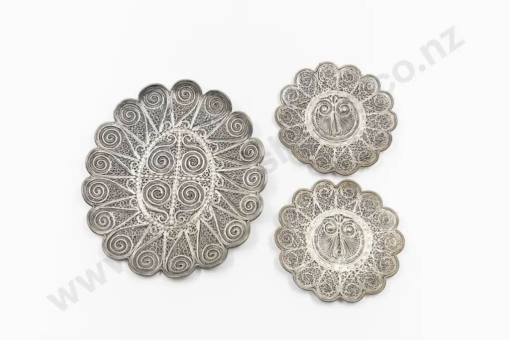 Three Eastern Silver Filigree Dishes Image 1++