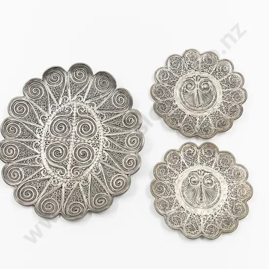 Three Eastern Silver Filigree Dishes