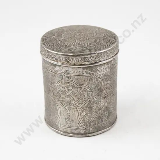 Egyptian Silver Lidded Cylindrical Cigarette/Tobacco Tin