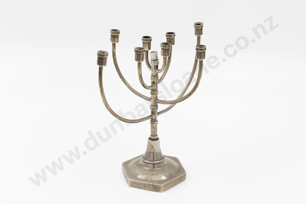 Small .925 Jewish 8-Armed Hanukkah Candle Holder Image 1++