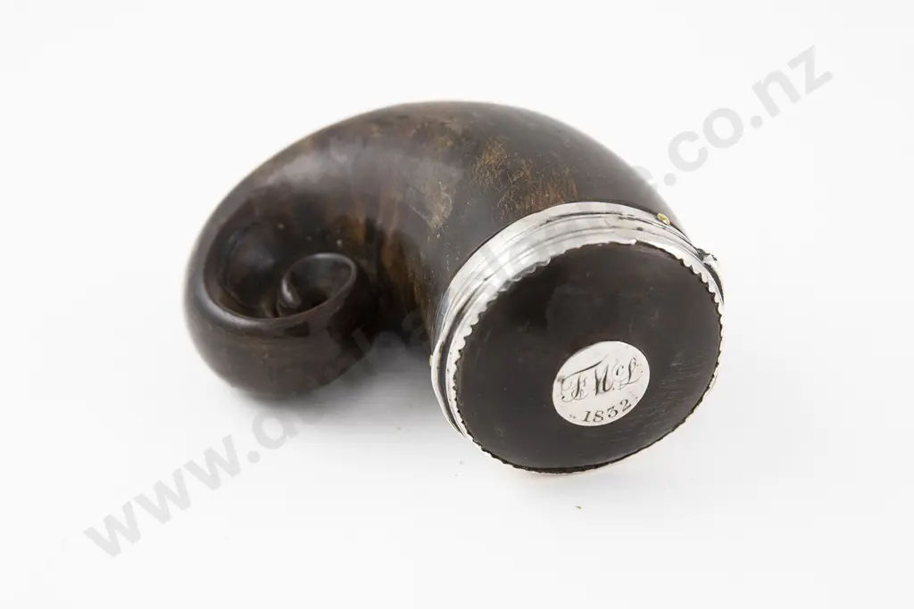 Early C19th Scottish Silver Mounted Rams Horn Snuff Mull Image 1++
