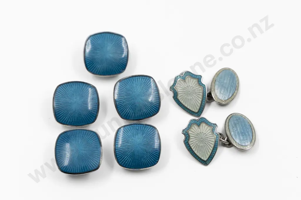 Edwardian S/S and Enamel Set Five Buttons Image 1++