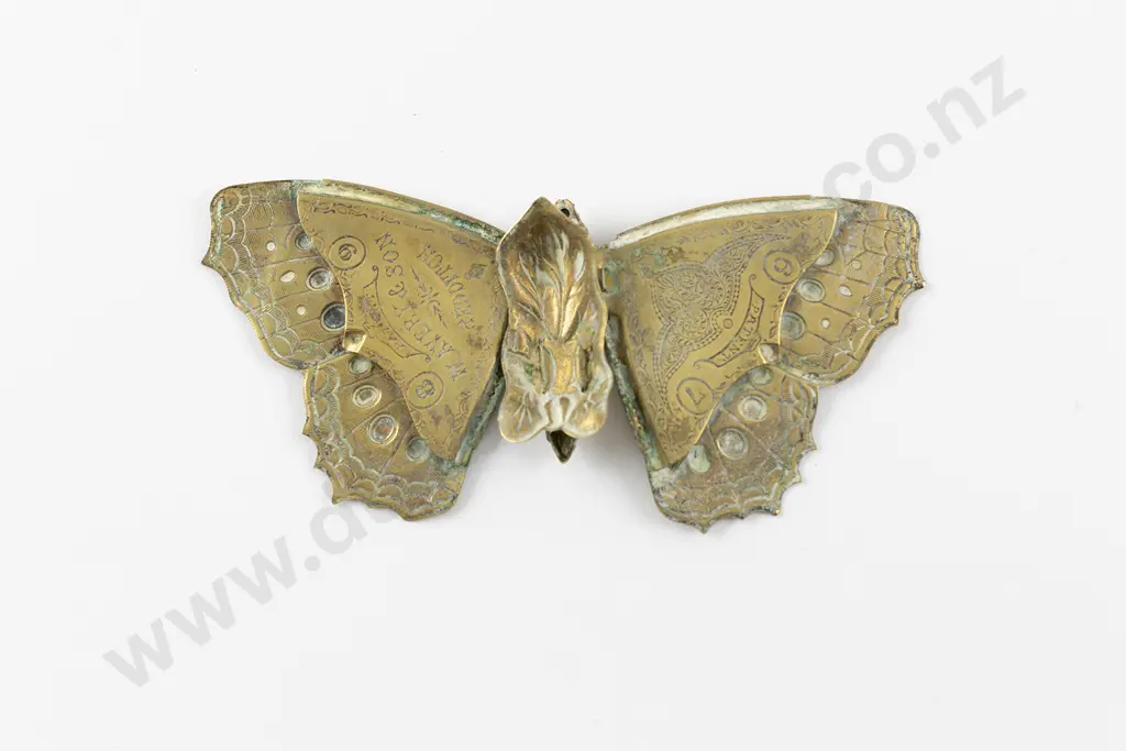 Victorian Brass Butterfly Sewing Needle Case Image 1++