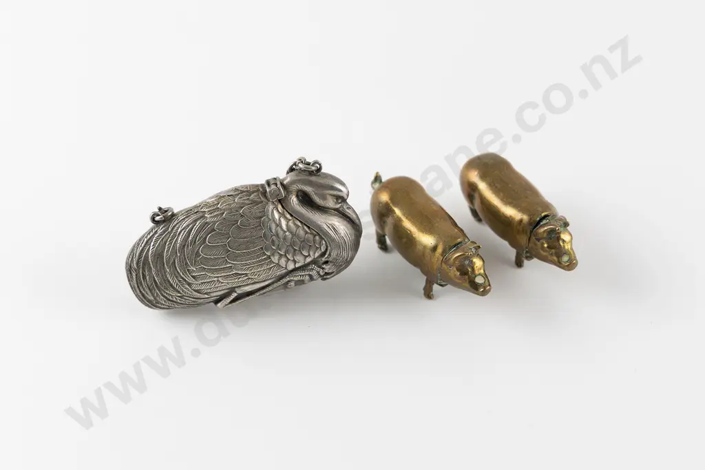 Late C19th White Metal Crane Vesta Case Image 1++