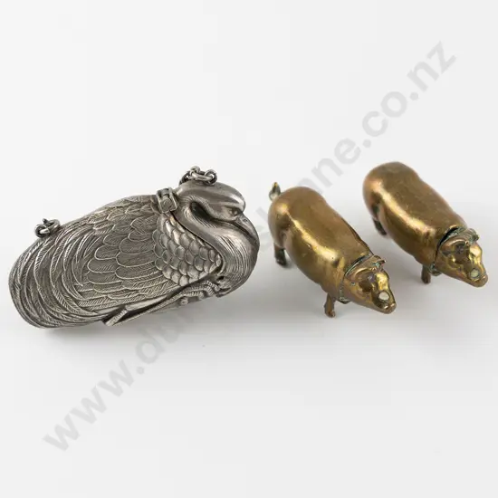 Late C19th White Metal Crane Vesta Case