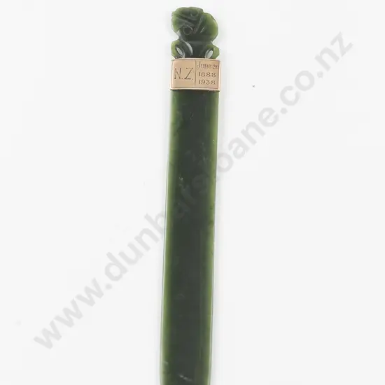 Rare NZ 9ct Gold Mounted Greenstone Letter Opener