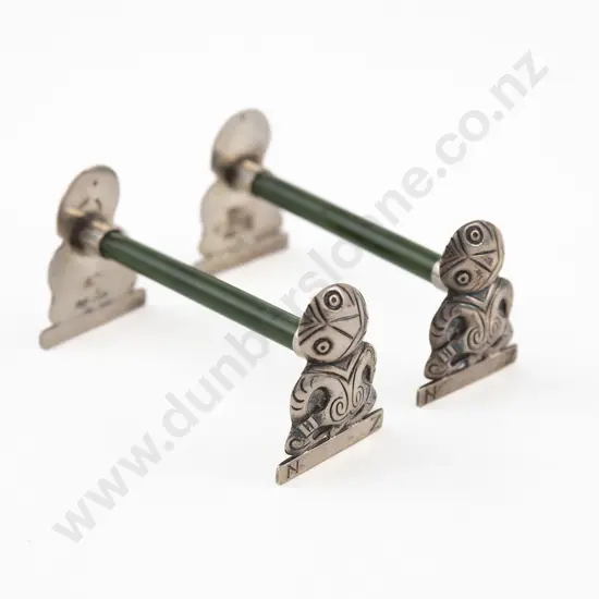 Pair Vict S/S & Greenstone Tiki End Knife Rests