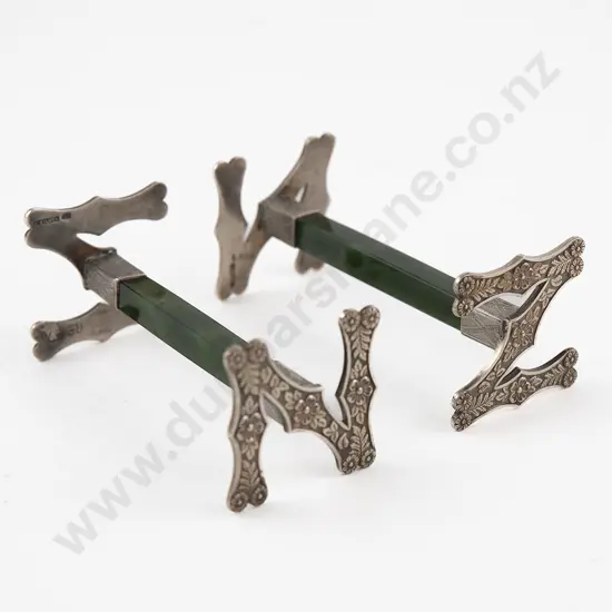 Rare Pair NZ & S/S Greenstone Knife Rests By Frank Grady