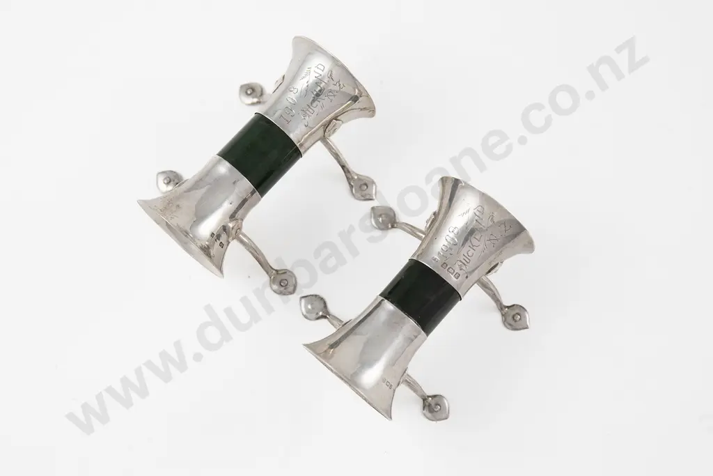 Pair Edw VII S/S & Greenstone Knife Rests Image 1++