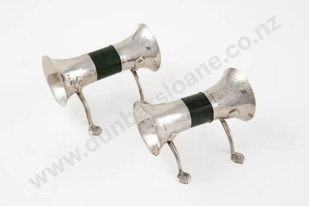 Pair Edw VII S/S & Greenstone Knife Rests Image 1++