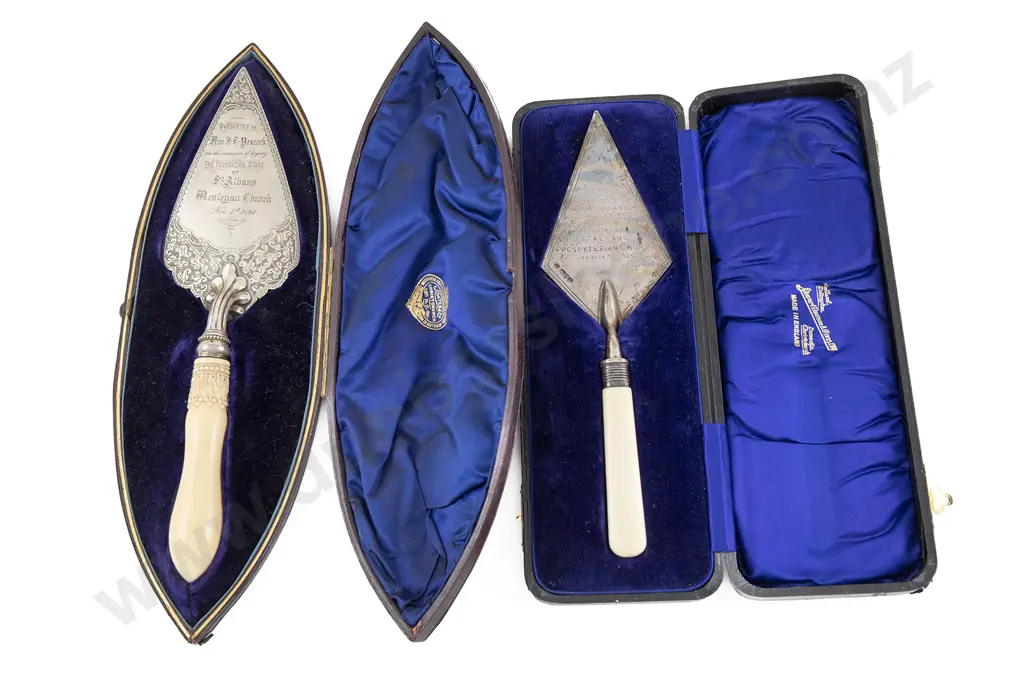 Two Cased S/S Presentation Trowels Image 1++