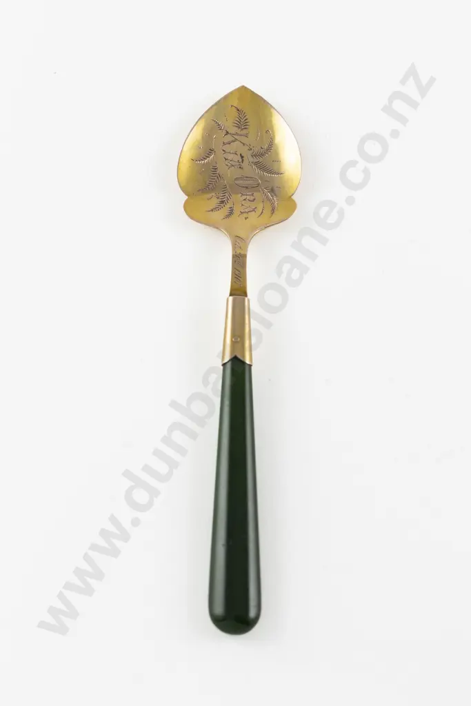Rare NZ 9ct Gold Greenstone Handled Jam Spoon Image 1++