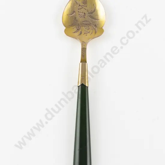 Rare NZ 9ct Gold Greenstone Handled Jam Spoon