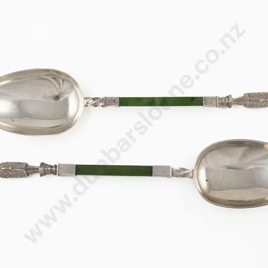 Two Vict S/S & Greenstone Serving Spoons