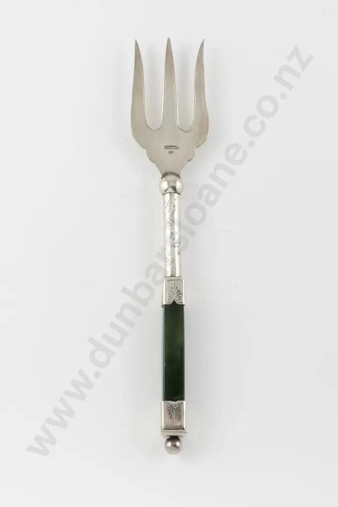NZ S/S & Greenstone Handled Bread Fork By Frank Grady Image 1++