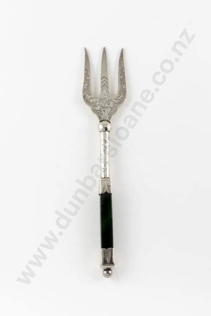 NZ S/S & Greenstone Handled Bread Fork By Frank Grady Image 1++