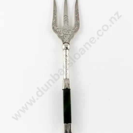 NZ S/S & Greenstone Handled Bread Fork By Frank Grady