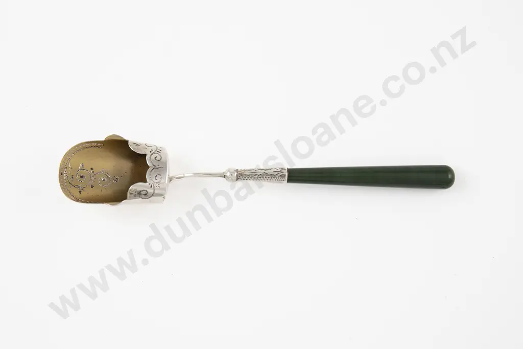 Rare Vict NZ S/S & Greenstone Handled Sugar Shovel Image 1++