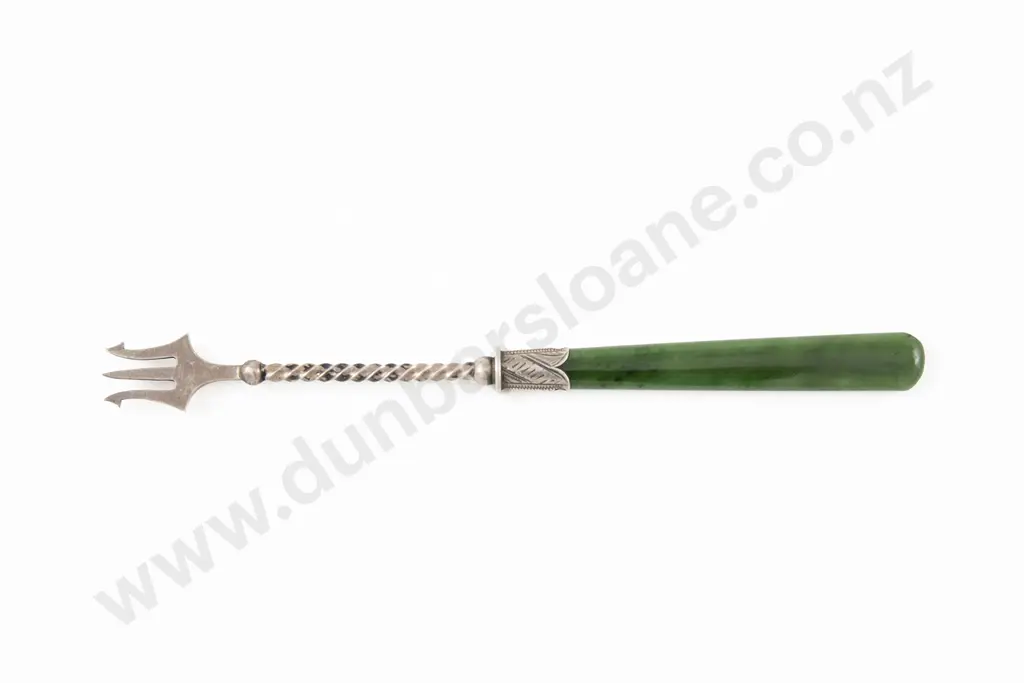 NZ Made S/S & Greenstone Handled Pickle Fork Image 1++