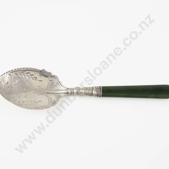 NZ S/S Greenstone Handled Jam Spoon