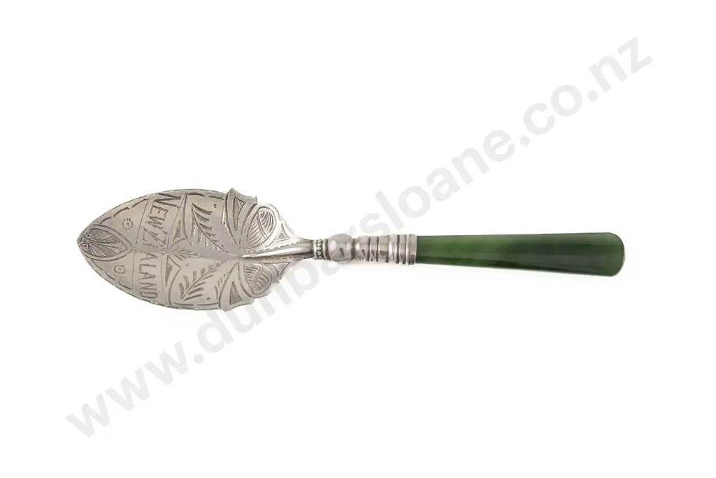 NZ S/S & Greenstone Handled Jam Spoon Image 1++