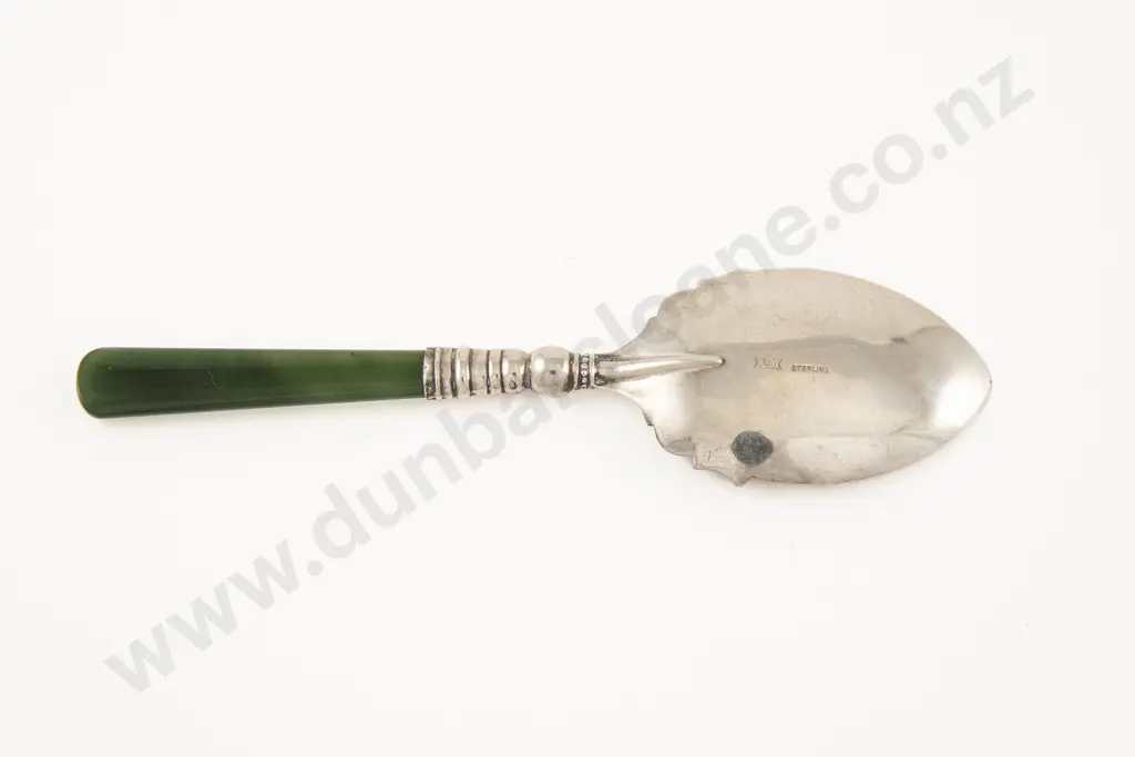 NZ S/S & Greenstone Handled Jam Spoon Image 1++
