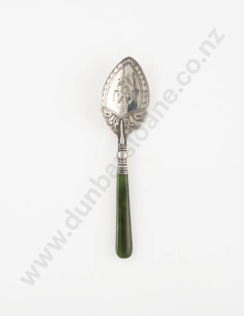 NZ S/S & Greenstone Handled Jam Spoon Image 1++