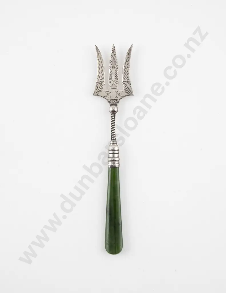 NZ S/S & Greenstone Handled Bread Fork Image 1++