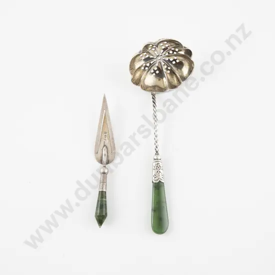 S/S & Greenstone Handled Book Marker & Sifter Spoon