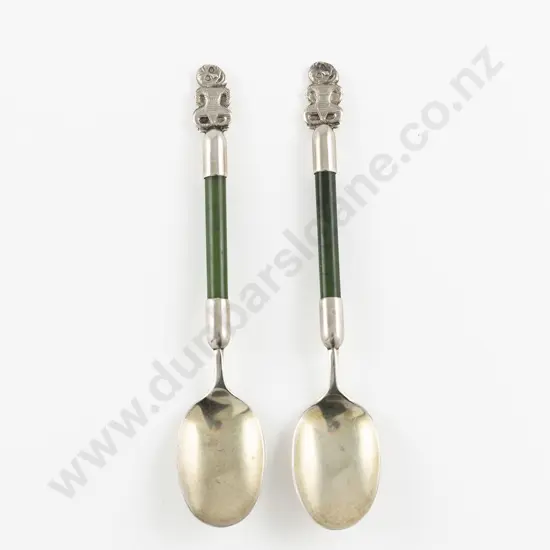 Pair NZ Silver and Greenstone Coffee Spoons