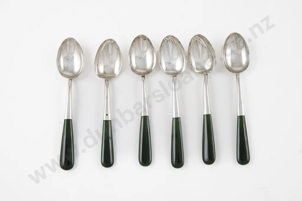 Set Of Six Geo V S/S & Greenstone Handled Coffee Spoons Image 1++