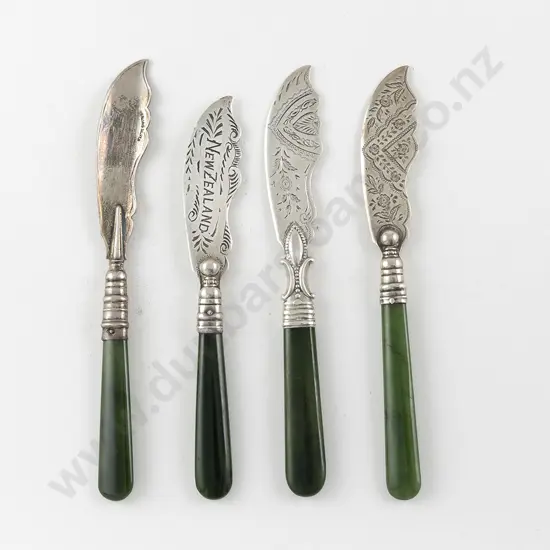 Four NZ S/S & Greenstone Handled Butter Knives