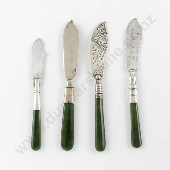 Four NZ S/S & Greenstone Handled Butter Knives
