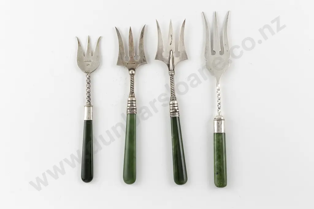 Four NZ & Greenstone Handled Bread Forks Image 1++