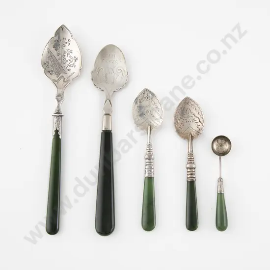 Two Large NZ S/S & Greenstone Handled Jam Spoons